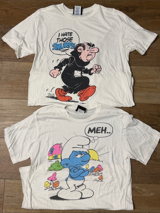 Junk Food Clothing Tops - Junk Food Clothing White Smurfs Graphic Kids Tee Duo